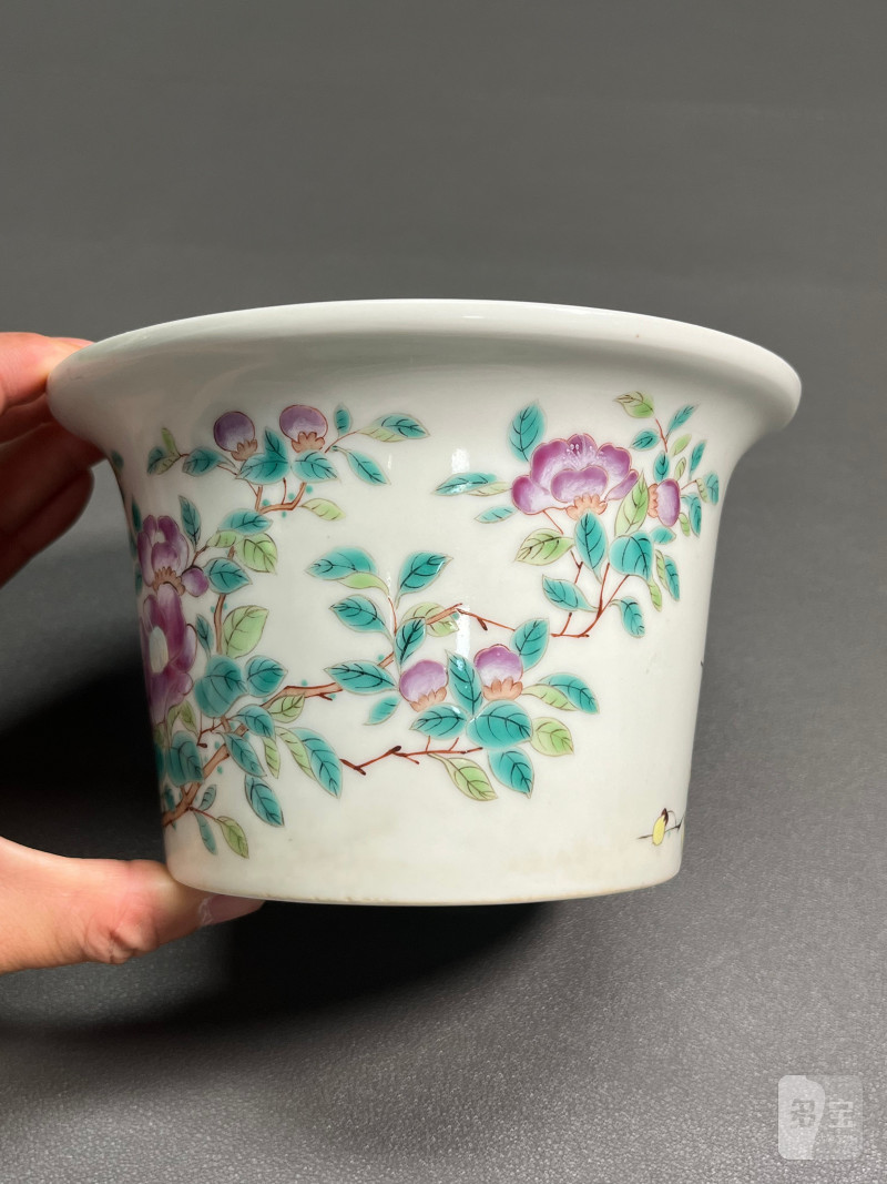 清光绪  “大雅斋”粉彩花鸟纹花盆 - 图9